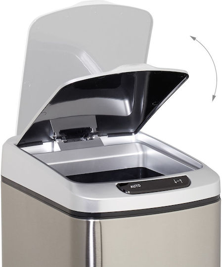 Relaxdays Metallischer Mülleimer mit Sensor Schwarz-Silber 12l