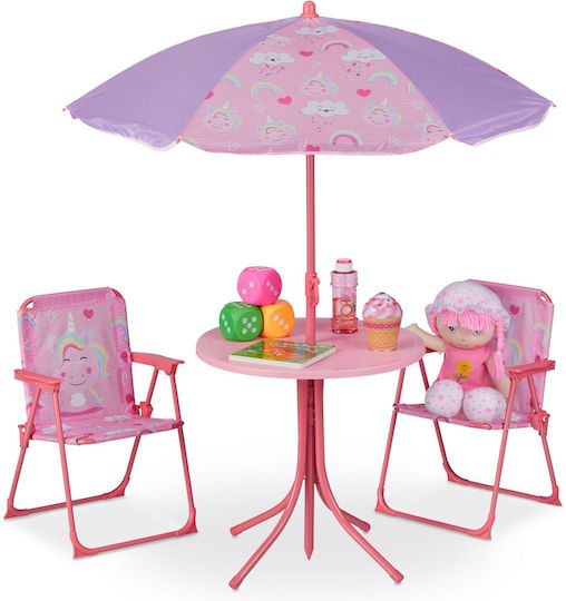 Relaxdays Kinder Tische Set mit Stühlen aus Kunststoff Rosa Relaxdays