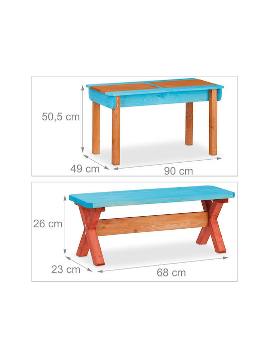 Kids Table Set with Chairs Made of Light Blue Wood Relaxdays