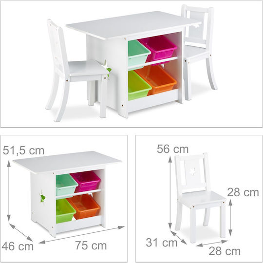 Kids Table with Chairs for Painting made of Plastic White Relaxdays