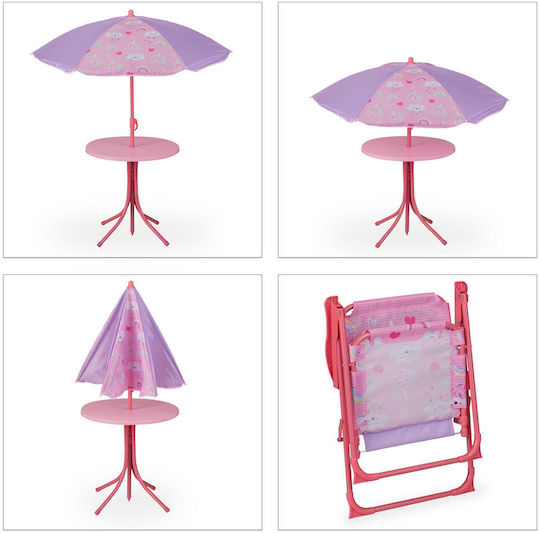 Kids Table Set with Chairs Made of Pink Plastic Relaxdays