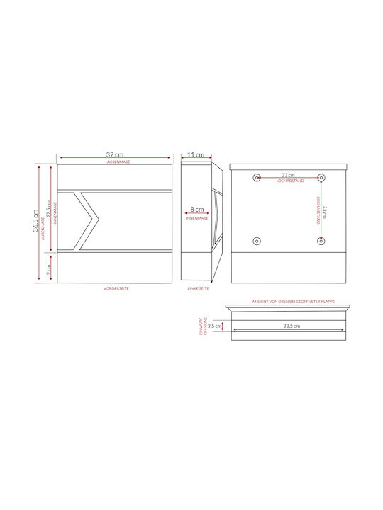 Deuba Cutie Poștală pentru Exterior Inox în Culoarea Gri 37x11x36.5cm