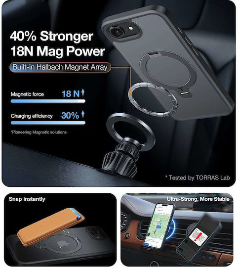 Torras Ostand Spin Rückseite Umschlag Silikon Schwarz (iPhone 17e / 16e)