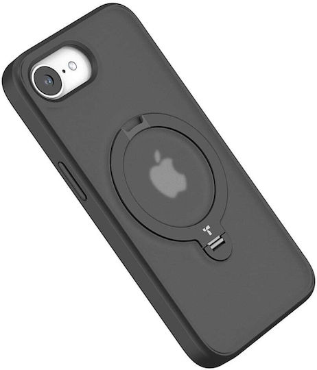Torras Ostand Spin Rückseite Umschlag Silikon Schwarz (iPhone 17e / 16e)