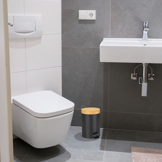 Relaxdays Bambus Badezimmer Mülleimer 3Es Schwarz