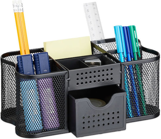 Organizator birou 6 compartimente 1 sertar metal negru 10 x 23,5 x 11,5 cm