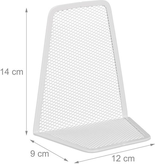 Buchstützen Metall 14 x 12 x 9 cm Set 2 Stück Weiß