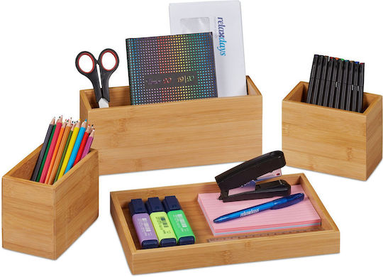 Set Organizator Birou din Bambus Natural Maro, 4 Piese