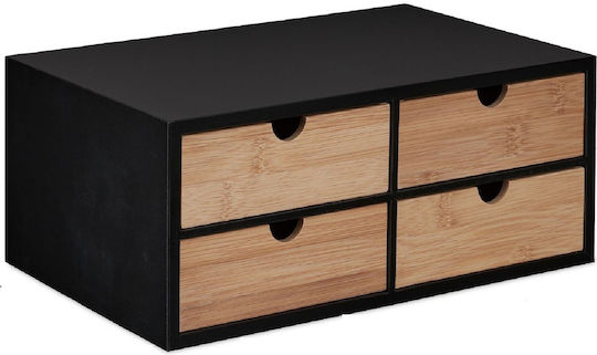 Relaxdays Lemn Sertar de birou 4 Locuri 33cmx21cmx13.5cm Negru