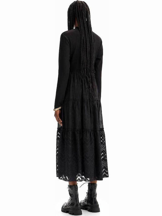 Rochie Midi Cu Volane Neagră