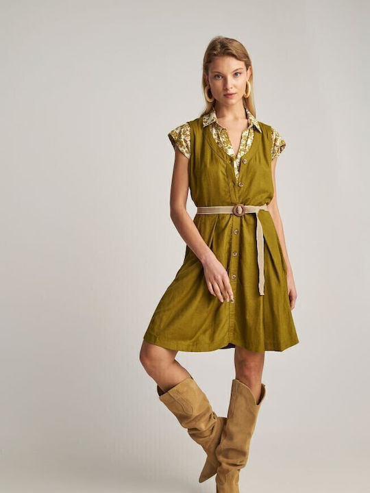 Summer Mini Shirt Dress Dress Khaki