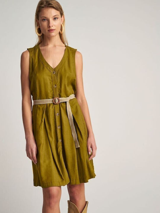 Summer Mini Shirt Dress Dress Khaki