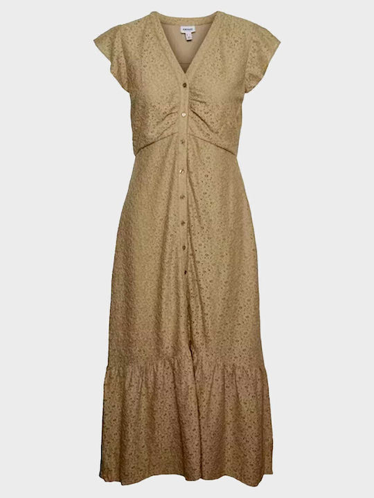 Summer Midi Shirt Dress Dress with Ruffle Beige