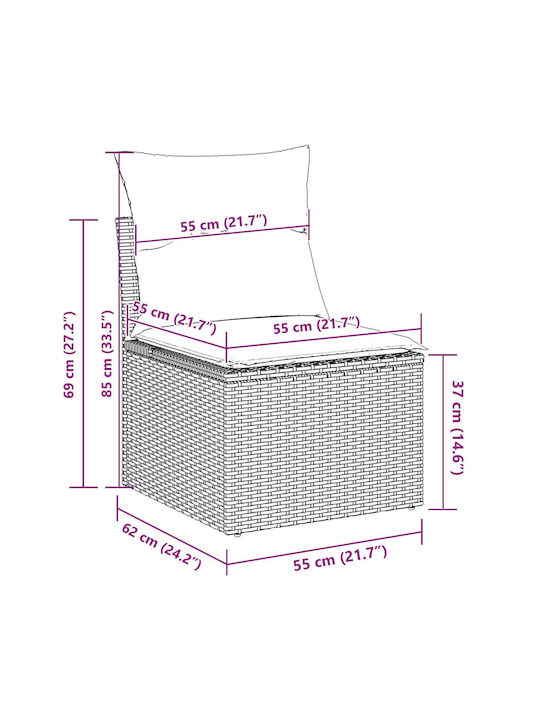Tree-Seater Sofa Outdoor Rattan with Pillows 55x62x69cm