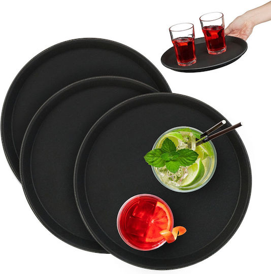 Relaxdays Round Serving Tray Non-slip in Black Color 28cm 10043117 3pcs