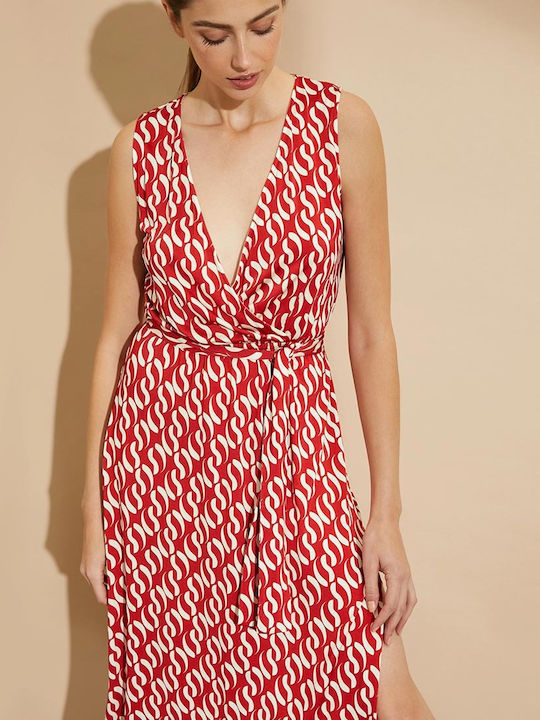 Sommer Midi Wickel Damenkleid Rot