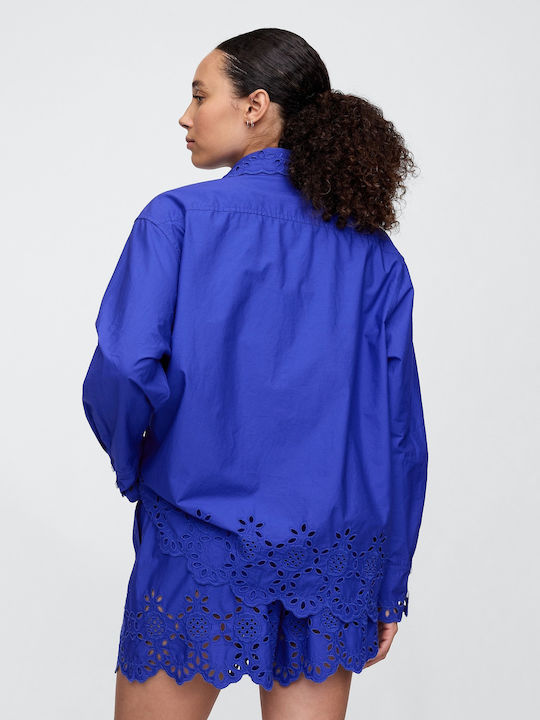 Cămașă de Damă din Bumbac cu Mâneci Lungi Dazzling Blue