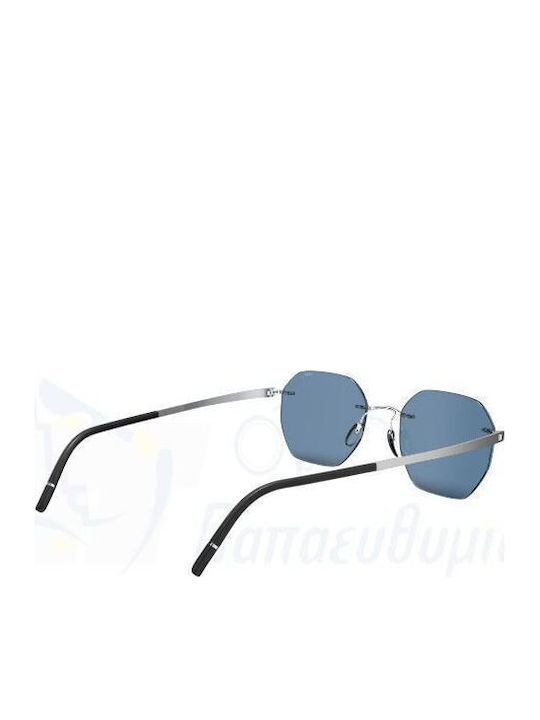 Silhouette Men's Sunglasses with Silver Metal Frame and Blue Lens