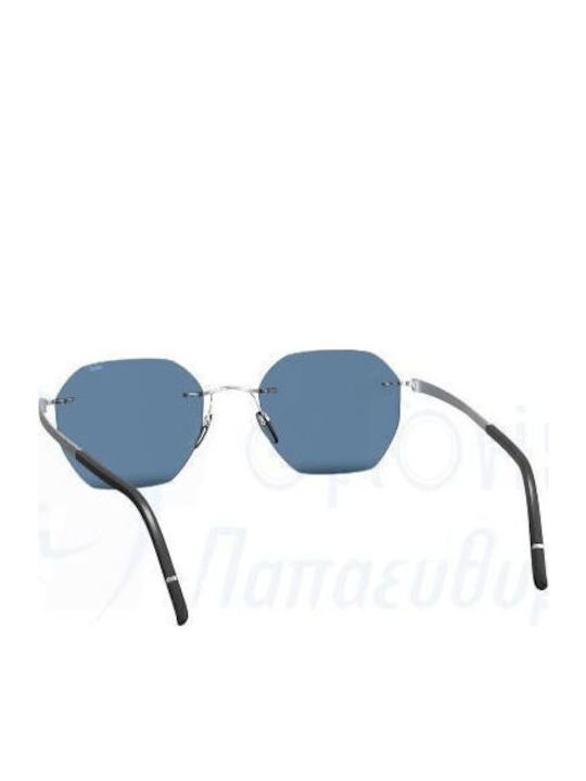 Silhouette Men's Sunglasses with Silver Metal Frame and Blue Lens
