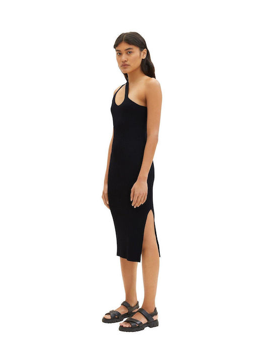 Summer Midi Evening Dress with Slit Black
