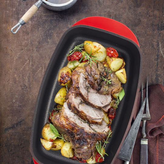 Relaxdays Baking Pan with Lid Cast Aluminum Non-Stick Interior Coating 22x39.5cm