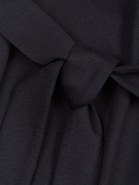 Midi Shirt Dress Long Sleeve Knitted Black