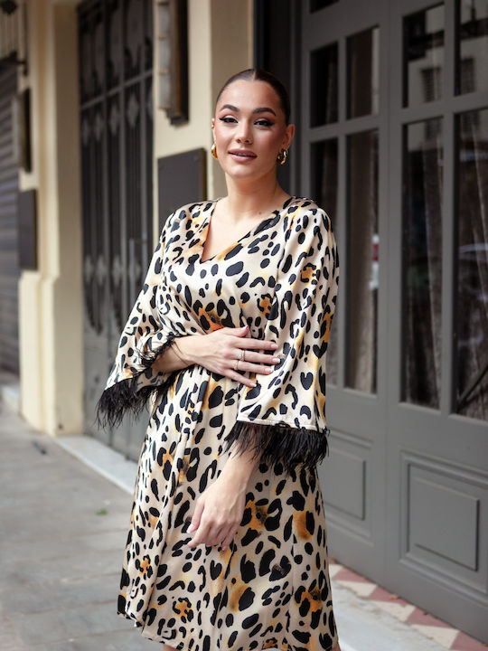 Mini Evening Satin Animal Print Dress