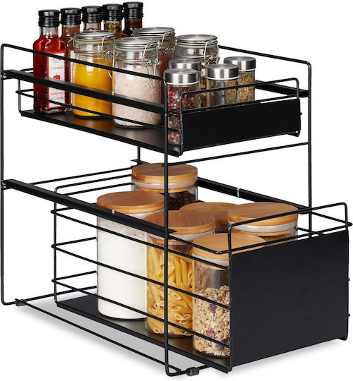 Relaxdays Boden Badezimmerregal Metallisch mit 2 Regalböden 39.5x25x40.5cm Schwarz