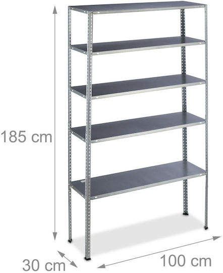 Relaxdays Raft Dexion Galvanizat 100x30x185 cm Cu 5 Rafturi Rezistență Totală 250 kg
