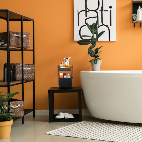 Relaxdays Floor Bathroom Shelf Metallic with 2 Shelves 39.5x25x40.5cm Black
