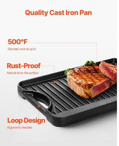 Vevor Fontă Grătar de Gătit Non-Stick - Antiaderent 35.56cmx21.59cmcm.