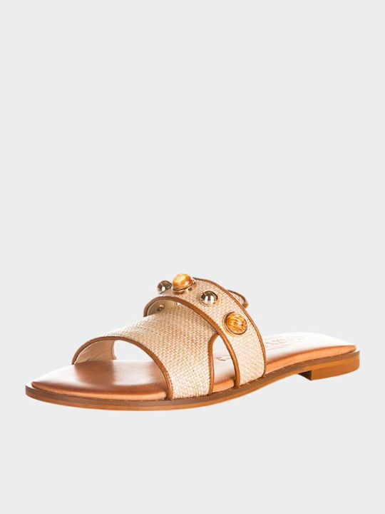 Leather Women's Flat Sandals in Brown Color