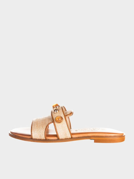 Leather Women's Flat Sandals in Brown Color