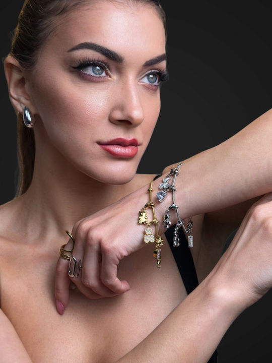 Women's Chain Bracelet with Heart Design in Gold Plated Stainless Steel Zircon 16cm