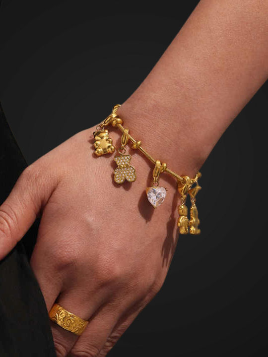 Women's Chain Bracelet with Heart Design in Gold Plated Stainless Steel Zircon 16cm