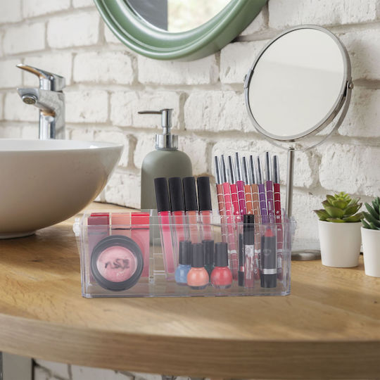 Organizator birou 4 compartimente cu mâner din plastic transparent 18.5 X 25.5 X 13.5 cm