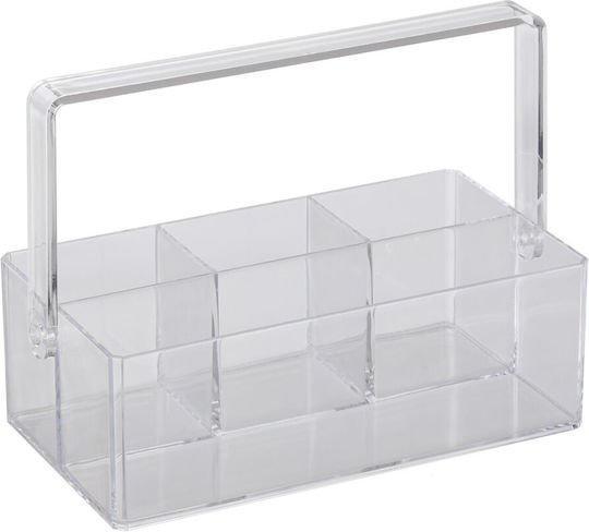 Organizator birou 4 compartimente cu mâner din plastic transparent 18.5 X 25.5 X 13.5 cm