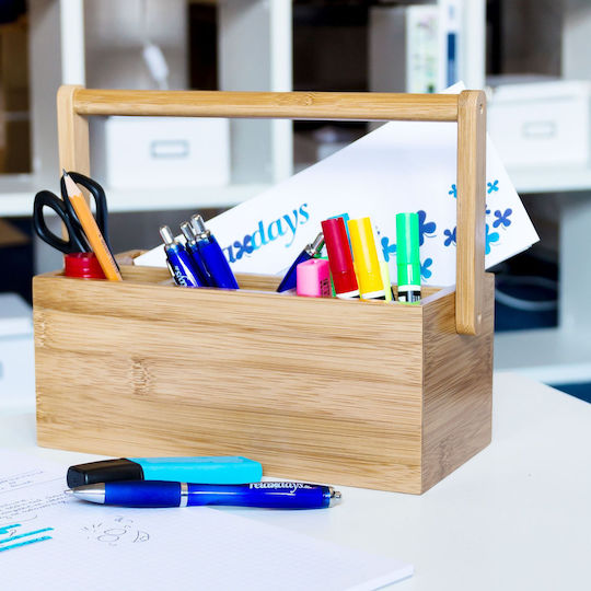 Organizator birou 4 compartimente mâner flexibil din bambus 20 X 25 X 11.5 cm