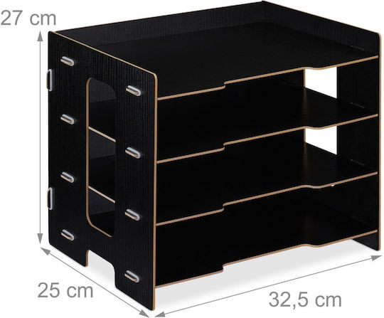 Organizator documente suport birou din MDF dimensiuni 27 x 32,5 x 25 cm negru Relaxdays