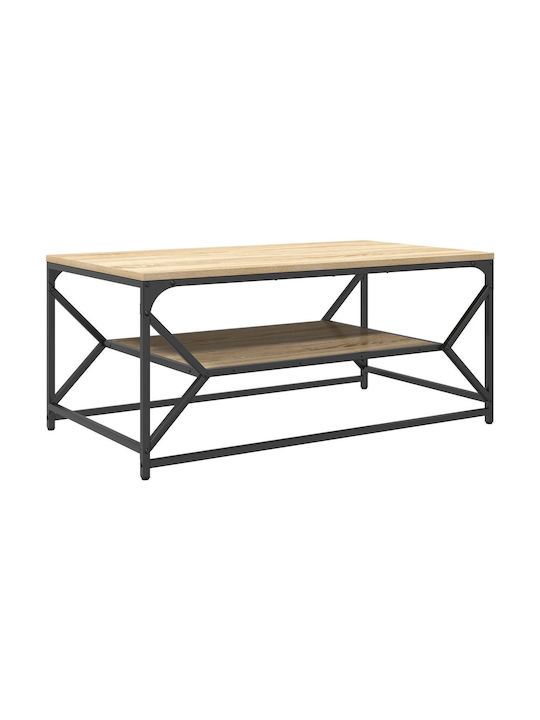 Rectangular Central Coffee Table Made of Solid Wood Brown W90xD50xH40cm