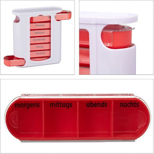 Cutie Pills Weekly Medication Organizer Relaxdays Detachable Containers 4 Compartments White Red 13 X 11.5 X 4.5 Cm