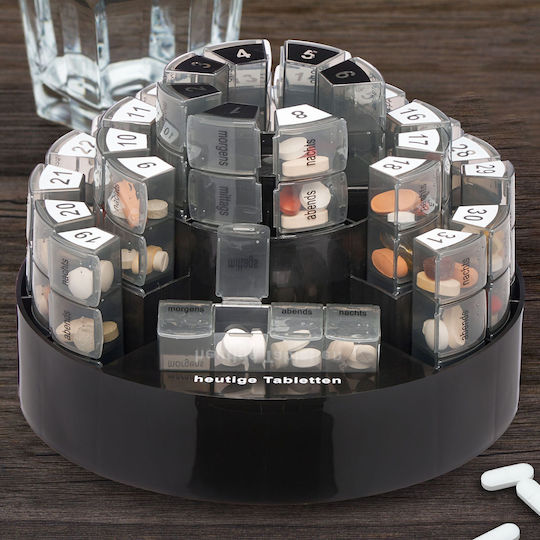 31-day Pill Organizer 4 Compartments Per Day Plastic Black 14 X 21 Cm
