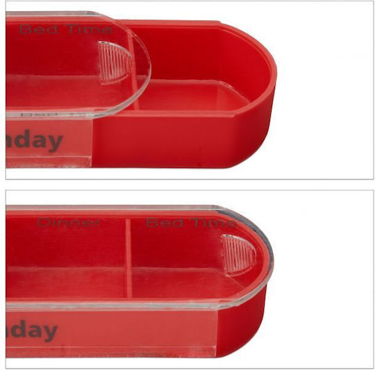Organizator drăguț de pastile săptămânal de la Relaxdays, recipiente detașabile, 4 compartimente, alb roșu, 13 x 11.5 x 4.5 cm