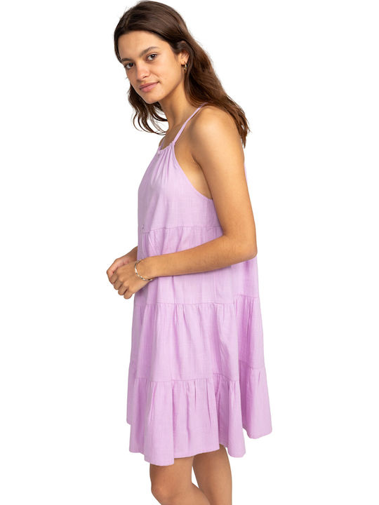 Summer Mini Dress with Ruffles Purple