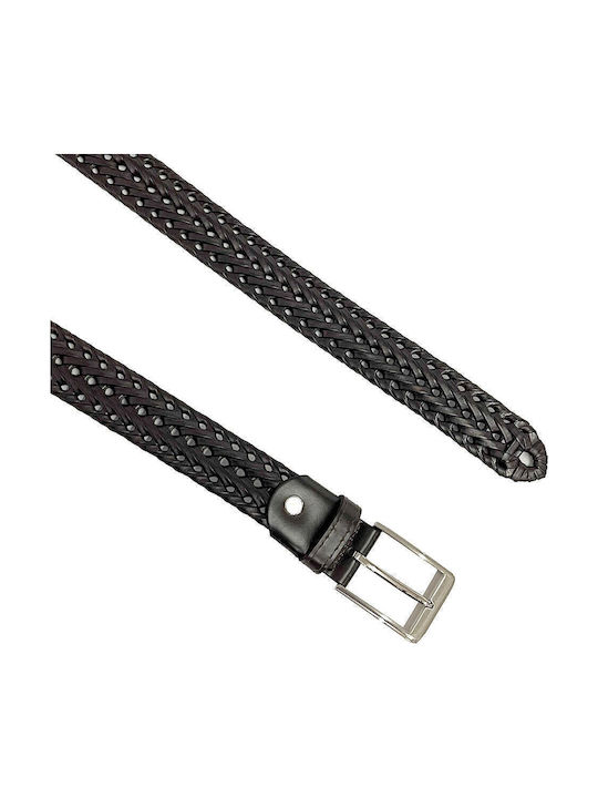 Men's Belt Leather Knitted Brown