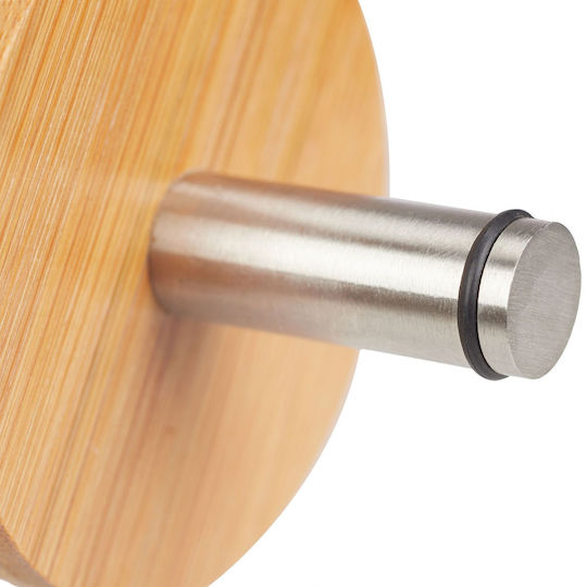 Set 4 Self-adhesive Hooks Made Bamboo Wood Stainless Steel