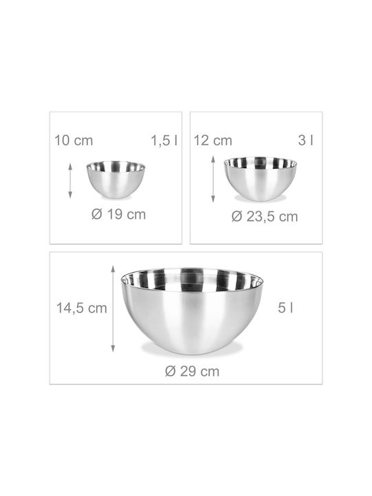 Relaxdays Bol de Servire Rotund Inox Gri 3buc