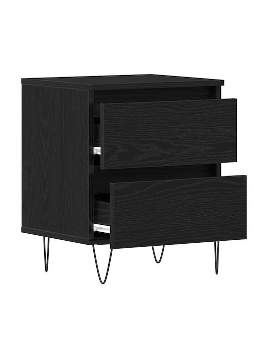 Wooden Bedside Tables with Metal Legs Black Oak 2 Pieces 40x35x50cm
