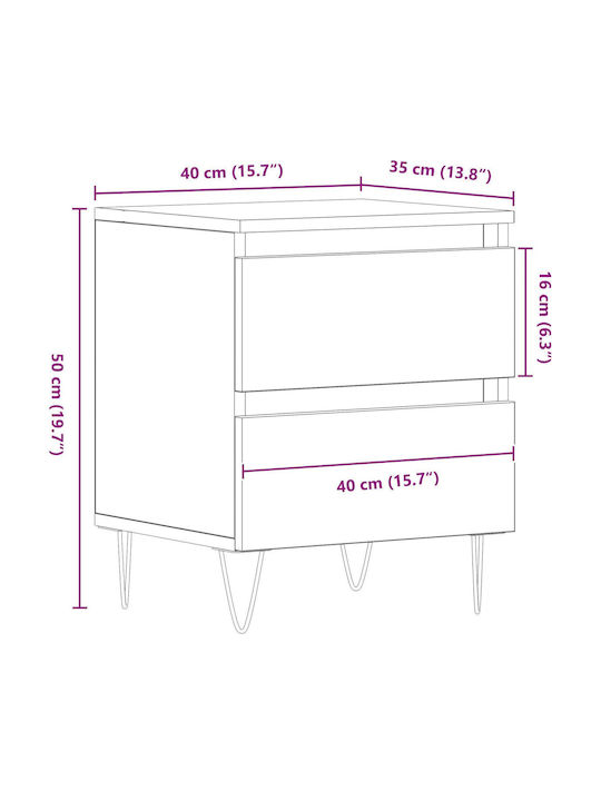Wooden Bedside Tables with Metal Legs Black Oak 2 Pieces 40x35x50cm