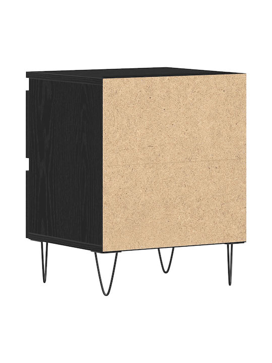 Wooden Bedside Tables with Metal Legs Black Oak 2 Pieces 40x35x50cm